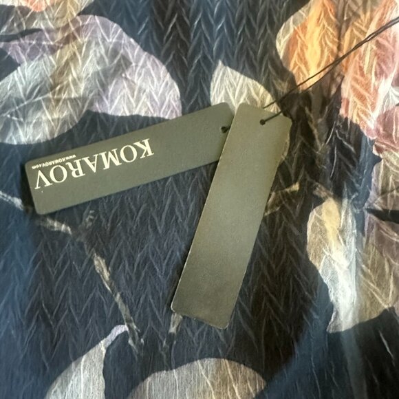 Komarov Grey Floral Print Midi Dress V-Neck Stretch Crinkle Size Small Women NWT - Picture 14 of 15